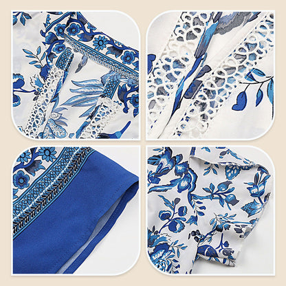 European  blue printed dress, showcase your elegant charm! 🌹✨