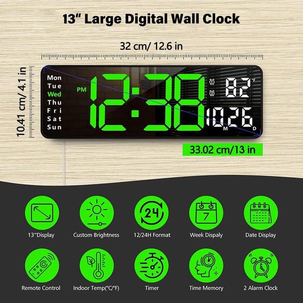 📢📢48% OFF !! ⏰16" Large Digital Clock with Temperature, Date, Auto DST, Night Light, Auto Brightness Dimmer