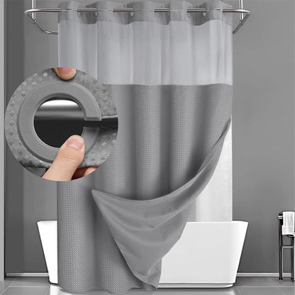 🔥HOT SALE🚿✨ Say goodbye to slippery bathrooms! Double-layered waterproof shower curtain with see-through panels – installs in 3 seconds for a dry, stylish look!