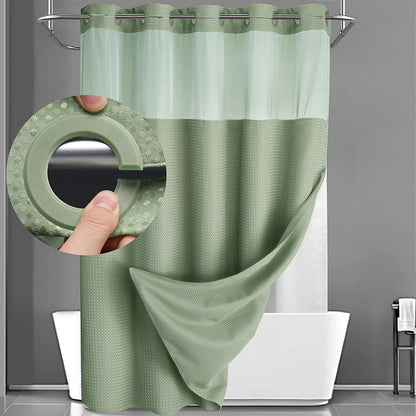 🔥HOT SALE🚿✨ Say goodbye to slippery bathrooms! Double-layered waterproof shower curtain with see-through panels – installs in 3 seconds for a dry, stylish look!