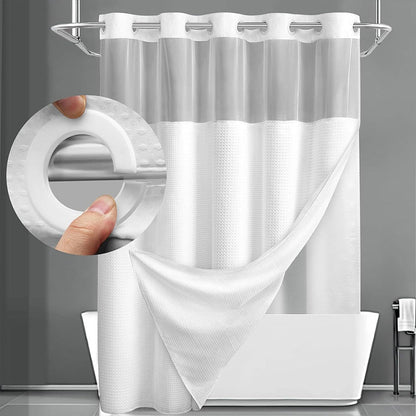 🔥HOT SALE🚿✨ Say goodbye to slippery bathrooms! Double-layered waterproof shower curtain with see-through panels – installs in 3 seconds for a dry, stylish look!
