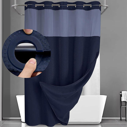 🔥HOT SALE🚿✨ Say goodbye to slippery bathrooms! Double-layered waterproof shower curtain with see-through panels – installs in 3 seconds for a dry, stylish look!