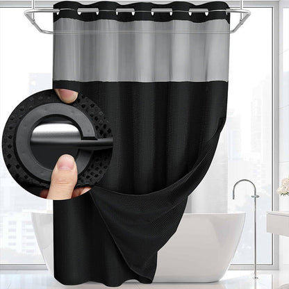 🔥HOT SALE🚿✨ Say goodbye to slippery bathrooms! Double-layered waterproof shower curtain with see-through panels – installs in 3 seconds for a dry, stylish look!