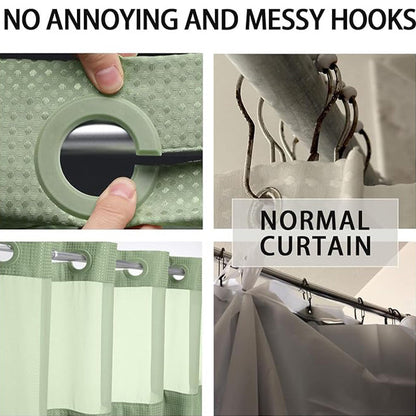 🔥HOT SALE🚿✨ Say goodbye to slippery bathrooms! Double-layered waterproof shower curtain with see-through panels – installs in 3 seconds for a dry, stylish look!