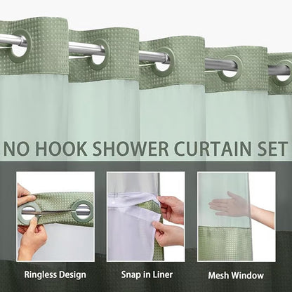 🔥HOT SALE🚿✨ Say goodbye to slippery bathrooms! Double-layered waterproof shower curtain with see-through panels – installs in 3 seconds for a dry, stylish look!