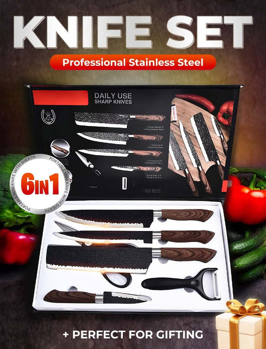 【📦 Limited-time 49% OFF】🔪🔥 Professional stainless steel kitchen knife set – 6 pieces, sharp & durable