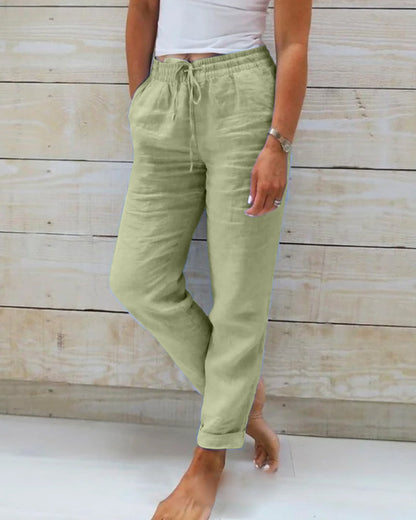 📢📢49% OFF !!!⏰Women's  Elastic Waist Cotton Linen Wide Leg Pants