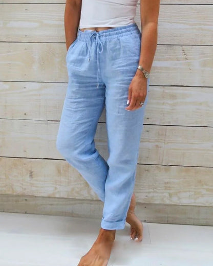 📢📢49% OFF !!!⏰Women's  Elastic Waist Cotton Linen Wide Leg Pants