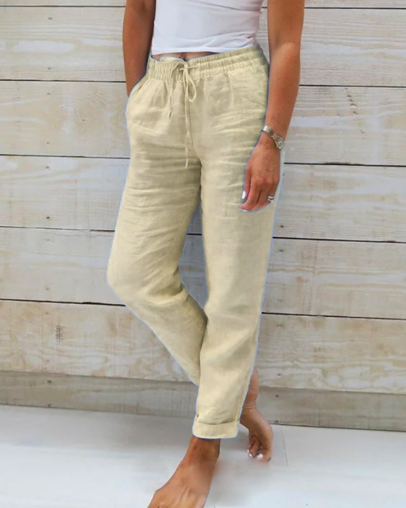 📢📢49% OFF !!!⏰Women's  Elastic Waist Cotton Linen Wide Leg Pants