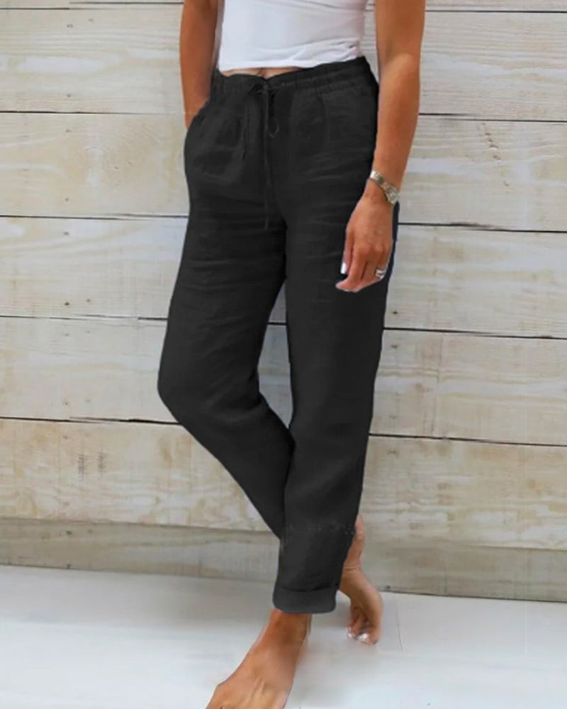 📢📢49% OFF !!!⏰Women's  Elastic Waist Cotton Linen Wide Leg Pants
