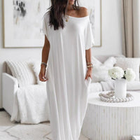 🔥💃Last Day Special Discount💃Women's Summer Casual Loose Solid Color Short-Sleeve Long Dress