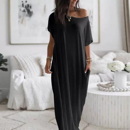 🔥💃Last Day Special Discount💃Women's Summer Casual Loose Solid Color Short-Sleeve Long Dress