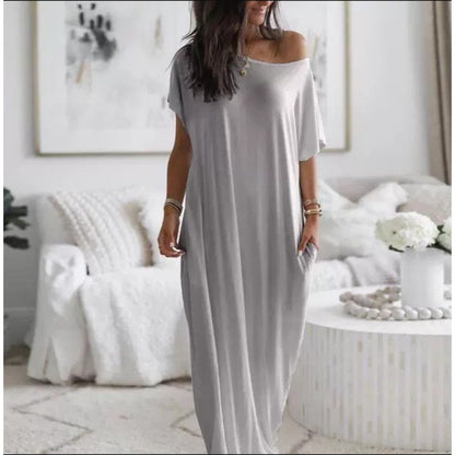 🔥💃Last Day Special Discount💃Women's Summer Casual Loose Solid Color Short-Sleeve Long Dress