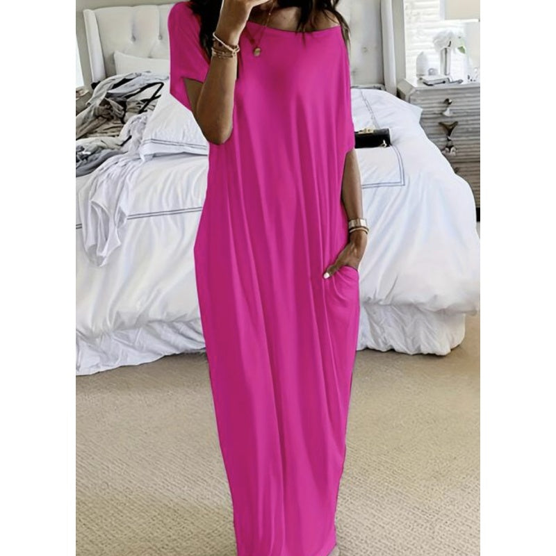 🔥💃Last Day Special Discount💃Women's Summer Casual Loose Solid Color Short-Sleeve Long Dress