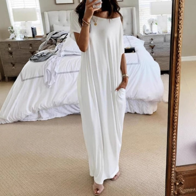 🔥💃Last Day Special Discount💃Women's Summer Casual Loose Solid Color Short-Sleeve Long Dress