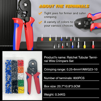 🔥40% OFF! Ratchet Tubular Terminal Crimper Set – 800 Insulated Terminals + Auto-Adjusting Pliers for Fast, Professional Wiring in 3 Seconds! ⚡🛠️