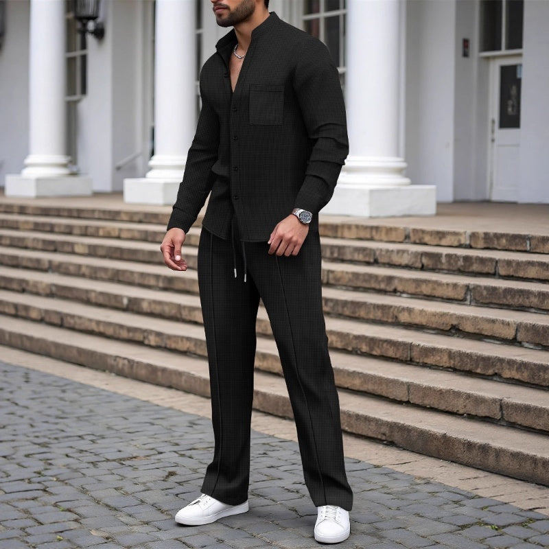 📢📢60%  OFF&FREE SHIPPING !! ⏰Men’s Casual Waffle Shirt Pants 2-Piece Set🔥