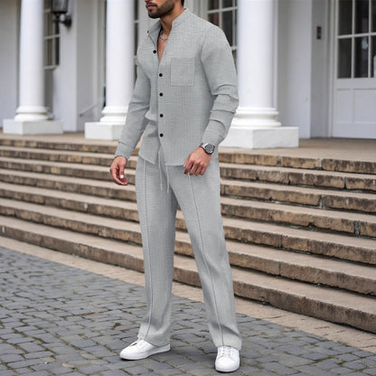 📢📢60%  OFF&FREE SHIPPING !! ⏰Men’s Casual Waffle Shirt Pants 2-Piece Set🔥