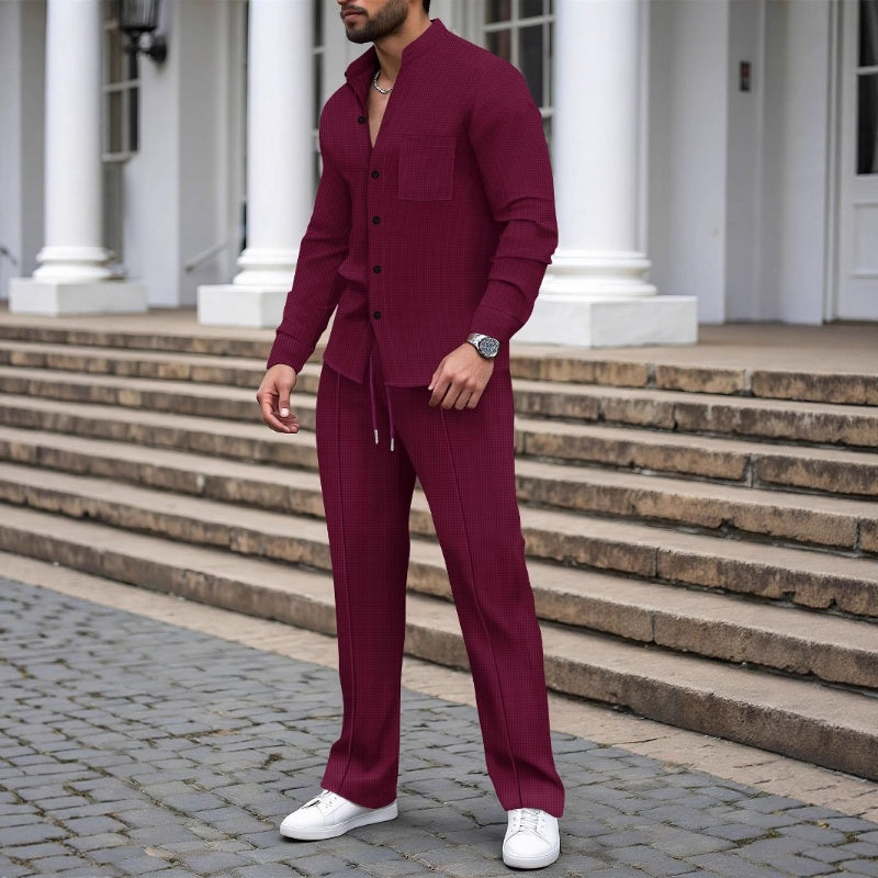 📢📢60%  OFF&FREE SHIPPING !! ⏰Men’s Casual Waffle Shirt Pants 2-Piece Set🔥