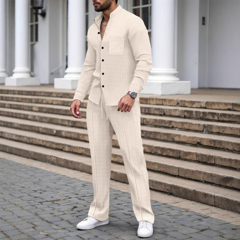 📢📢60%  OFF&FREE SHIPPING !! ⏰Men’s Casual Waffle Shirt Pants 2-Piece Set🔥