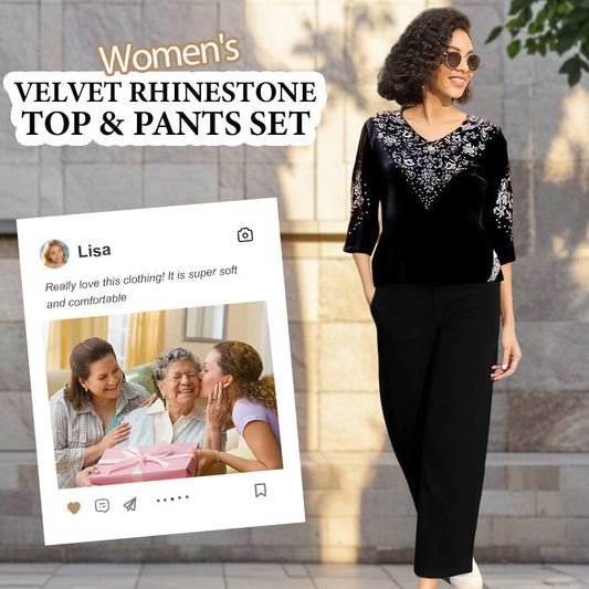 💎 40% OFF! 💎 Women's Velvet Rhinestone Top & Pants Set – Glossy Luxury Fabric, Sparkling Detailing & All-Day Comfort