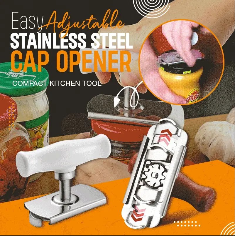 🥫 49% OFF NOW! 🔧 Easy Adjustable Stainless Steel Cap Opener – Fits 3–9.5cm Lids, Multi-Function & Arthritis-Friendly – Must-Have Kitchen Tool ✨