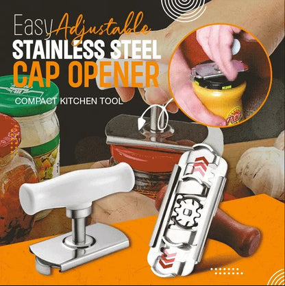 🥫 49% OFF NOW! 🔧 Easy Adjustable Stainless Steel Cap Opener – Fits 3–9.5cm Lids, Multi-Function & Arthritis-Friendly – Must-Have Kitchen Tool ✨