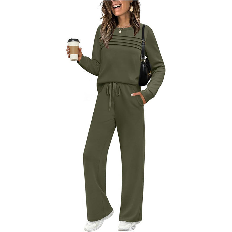🔥LAST DAY 50% OFF💓Women's Crew Neck Top & Drawstring Pants Set