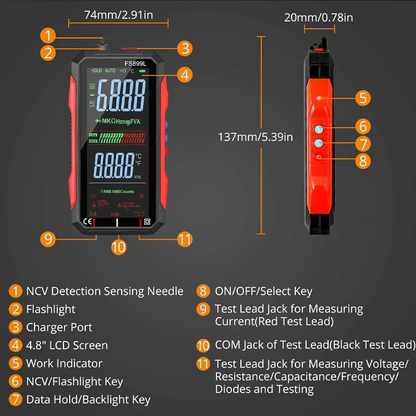 ⚡USB Rechargeable Digital Multimeter🔋– 6000 Counts, Large Color Screen & Backlight! 🛠️🔌