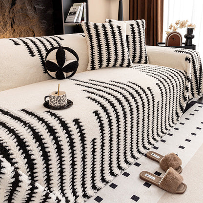 🔥49% OFF!!📢🎁 Soft Plush Non-Slip Couch Cover – Thick Striped Winter-Friendly Sofa Protector 🛋️✨