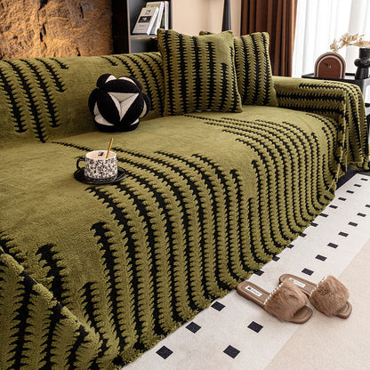 🔥49% OFF!!📢🎁 Soft Plush Non-Slip Couch Cover – Thick Striped Winter-Friendly Sofa Protector 🛋️✨