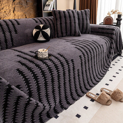 🔥49% OFF!!📢🎁 Soft Plush Non-Slip Couch Cover – Thick Striped Winter-Friendly Sofa Protector 🛋️✨