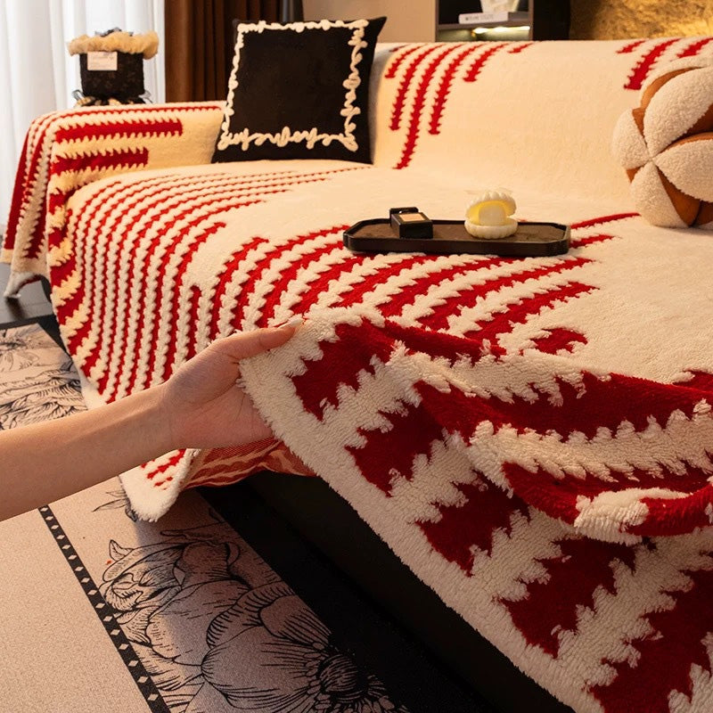 🔥49% OFF!!📢🎁 Soft Plush Non-Slip Couch Cover – Thick Striped Winter-Friendly Sofa Protector 🛋️✨