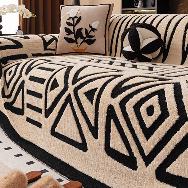 🔥49% OFF!!📢🎁 Soft Plush Non-Slip Couch Cover – Thick Striped Winter-Friendly Sofa Protector 🛋️✨