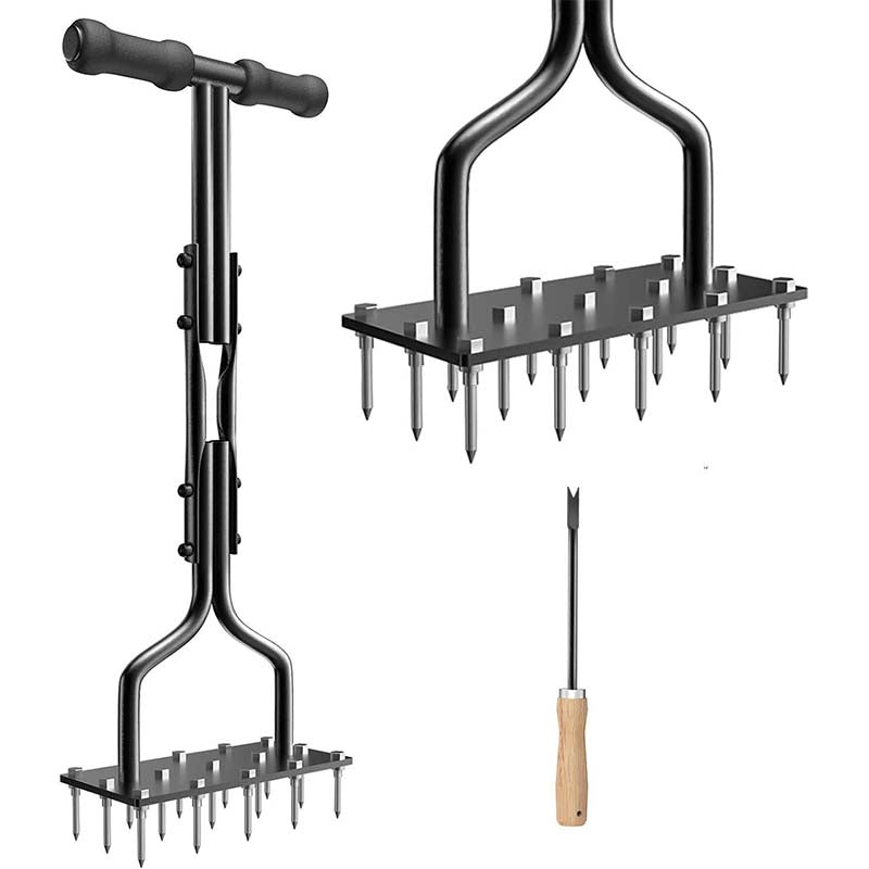 💎 -49% LAWN AERATOR! 💎 Auto-Clean Spikes for Lush Grass & Easy Soil Loosening 🌱🛠️
