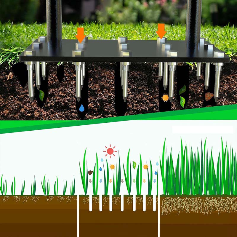 💎 -49% LAWN AERATOR! 💎 Auto-Clean Spikes for Lush Grass & Easy Soil Loosening 🌱🛠️