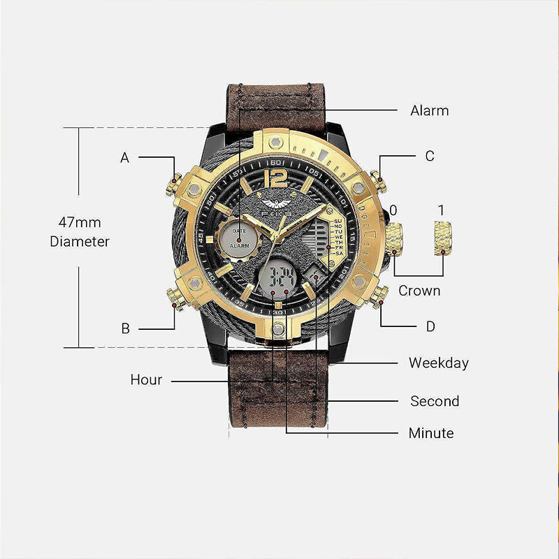 ⌚ LIMITED‑TIME 49% OFF! ⚡Multifunctional Dual Display 3ATM Waterproof Men's Quartz Sports Watch – Rugged, Stylish, Practical ✨