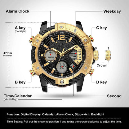 ⌚ LIMITED‑TIME 49% OFF! ⚡Multifunctional Dual Display 3ATM Waterproof Men's Quartz Sports Watch – Rugged, Stylish, Practical ✨