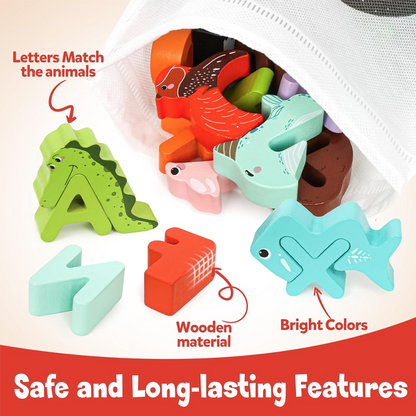 🌸 49% OFF NOW! 🌸 Wooden Letter & Animal Toy – 26‑piece, educational & fun ✨