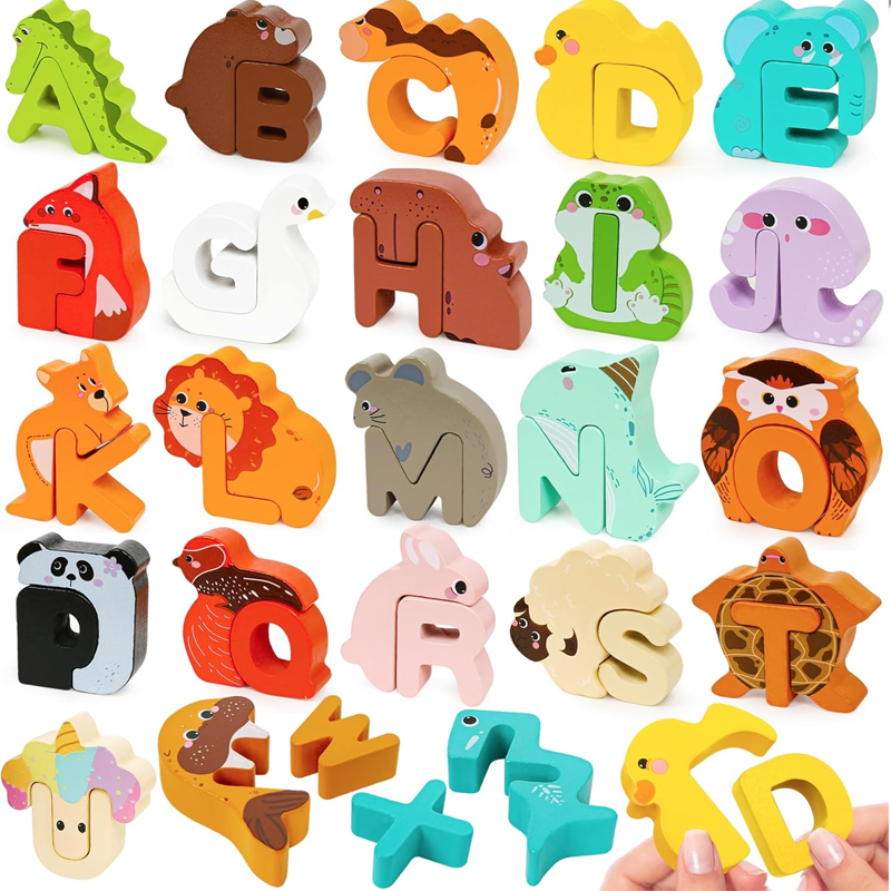 🌸 49% OFF NOW! 🌸 Wooden Letter & Animal Toy – 26‑piece, educational & fun ✨