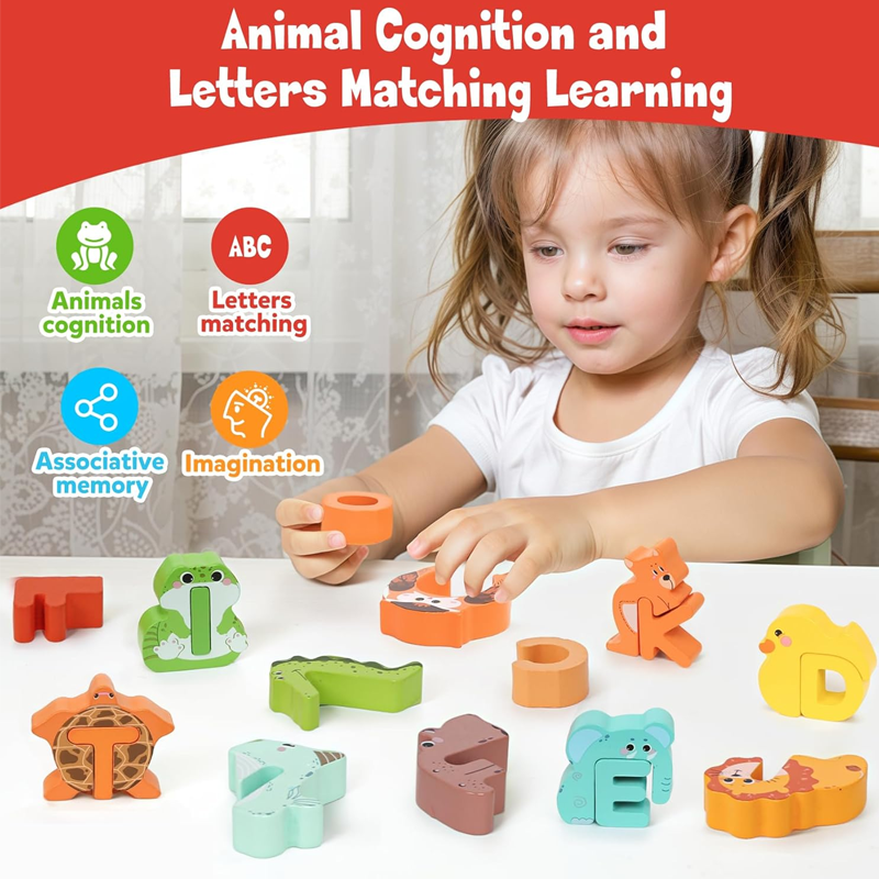 🌸 49% OFF NOW! 🌸 Wooden Letter & Animal Toy – 26‑piece, educational & fun ✨