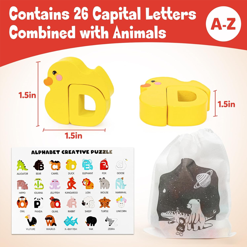🌸 49% OFF NOW! 🌸 Wooden Letter & Animal Toy – 26‑piece, educational & fun ✨