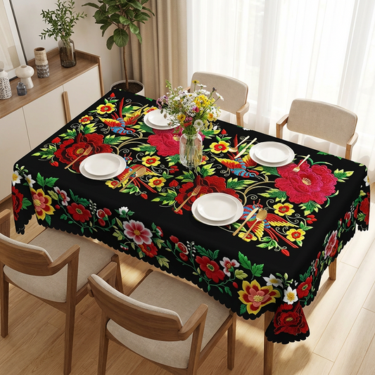 📢📢49% OFF !! ⏰Mexican Floral Tablecloth With Scalloped Edge