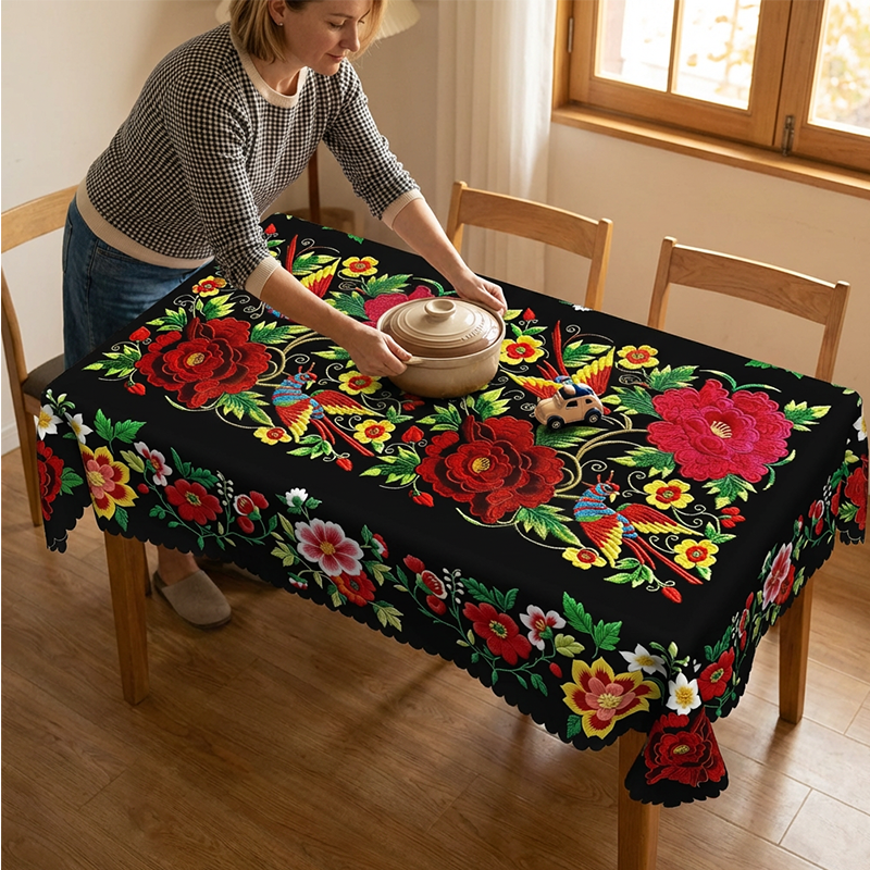 📢📢49% OFF !! ⏰Mexican Floral Tablecloth With Scalloped Edge