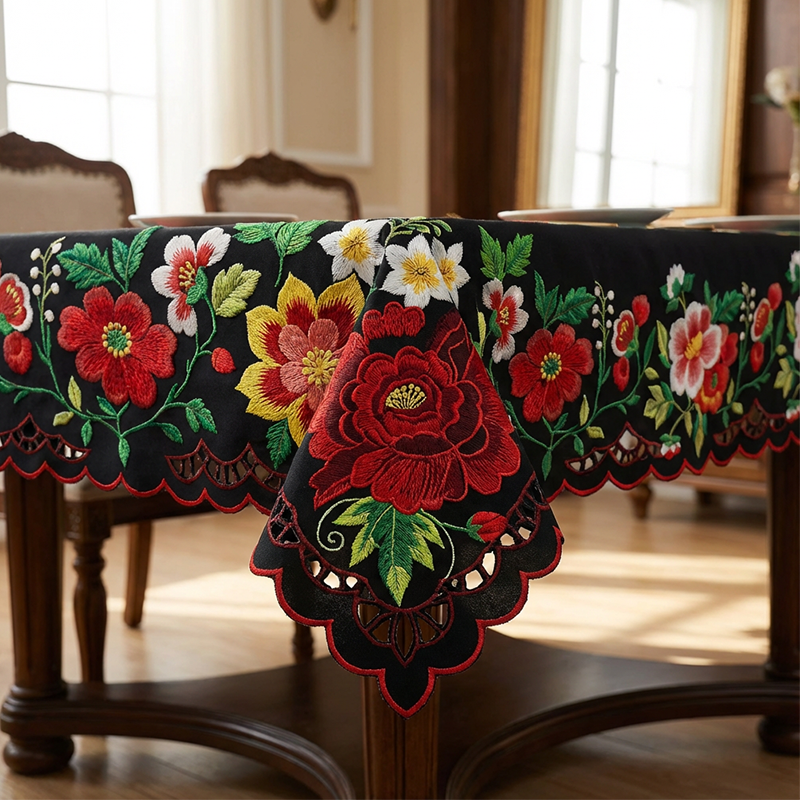 📢📢49% OFF !! ⏰Mexican Floral Tablecloth With Scalloped Edge