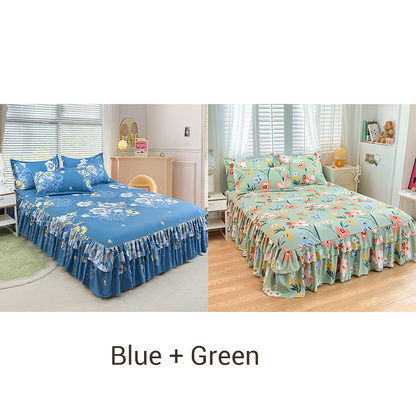 🛏️Two-layer three-piece set with lotus motif lace bedspread and pillowcases