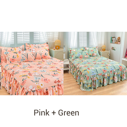 🛏️Two-layer three-piece set with lotus motif lace bedspread and pillowcases