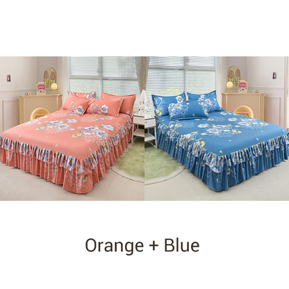 🛏️Two-layer three-piece set with lotus motif lace bedspread and pillowcases
