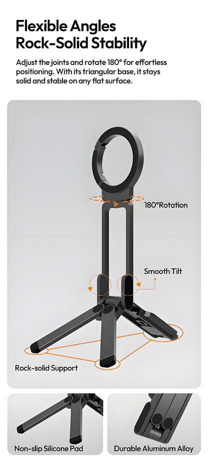 📢📢50% off!! ⏰ Magnetic Mount – 5-in-1 Mini Tripod with Dual MagSafe Magnets, Foldable Hook & Arca-Swiss Base! 📱🎥