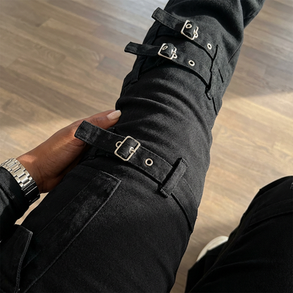 ⏳48% off & free shipping!👖Streetwear Buckle Detail Flared Jeans✨